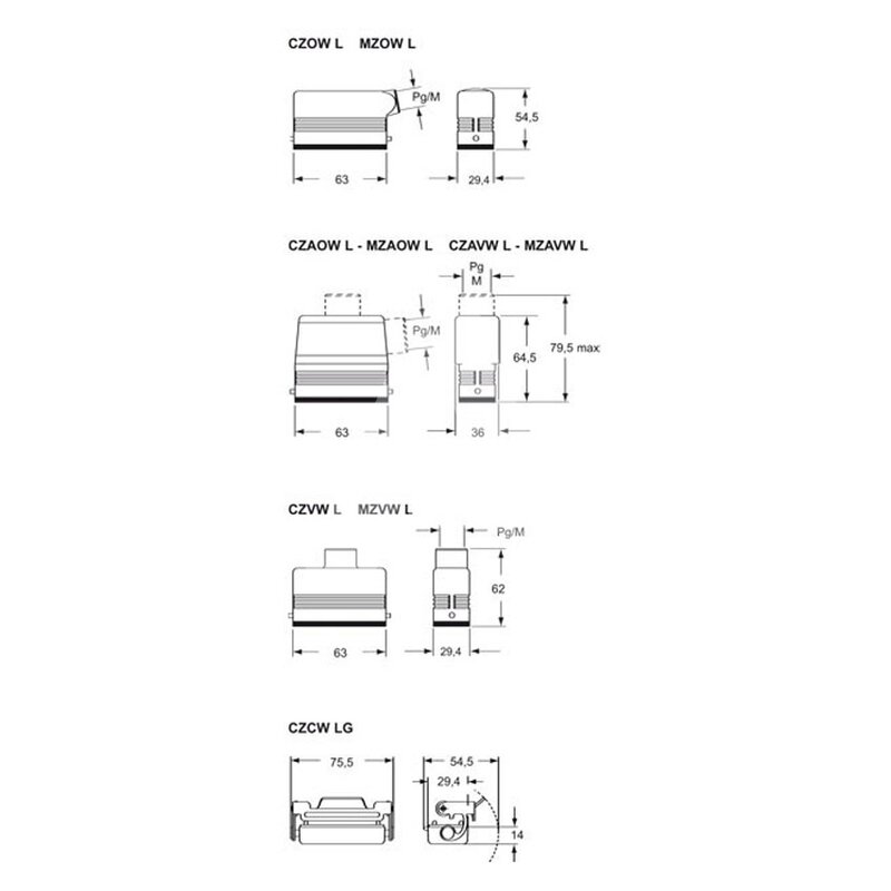 Obudowa wtyku, MZAV 15 L20 - schemat1