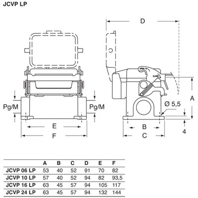 Obudowa gniazda, JCVP 16 LP - schemat1