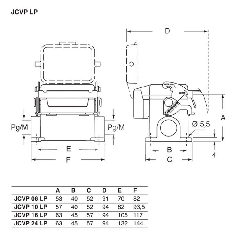 Obudowa gniazda, JCVP 16 LP - schemat1