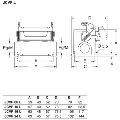 Obudowa gniazda, JCVP 10 L - schemat1