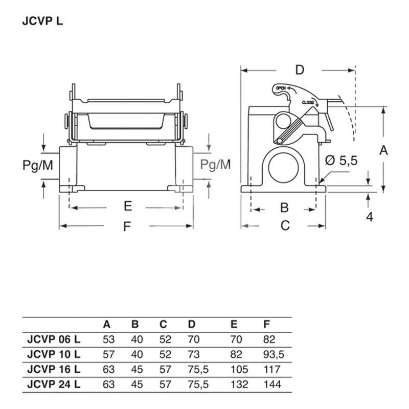 Obudowa gniazda, JCVP 10 L - schemat1