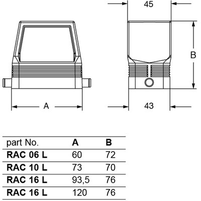 Obudowa wtyku, RAC 16 L - schemat1