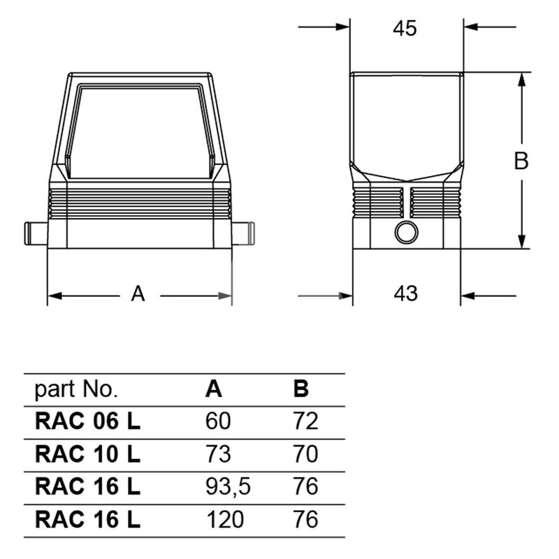 Obudowa wtyku, RAC 16 L - schemat1