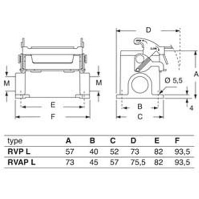 Obudowa gniazda, RVAP 10 L232 - schemat1