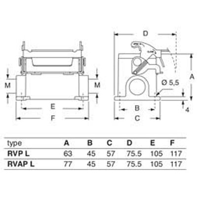 Obudowa gniazda, RVAP 16 L232 - schemat1