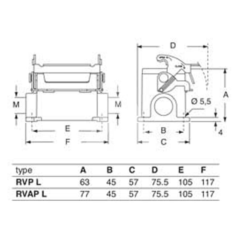 Obudowa gniazda, RVP 16 L225 - schemat1