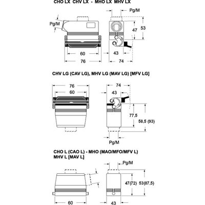 Obudowa wtyku, C-TYPE, MAO 06 L25 - schemat seria