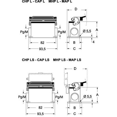Obudowa cokołowa, C-TYPE, MHP 10 L20 - schemat seria