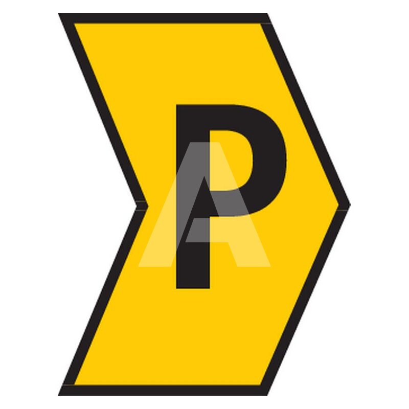 Oznacznik przewlekany, cięty, w kształcie strzałki, wstępnie zadrukowany, nadruk P, 515-01164