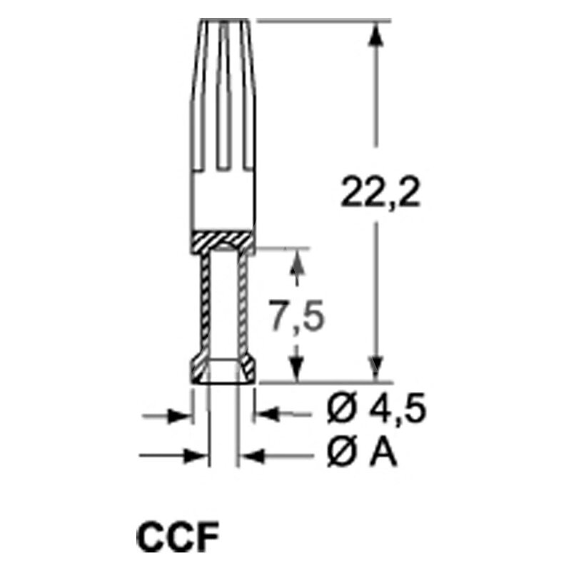 Pin żeński posrebrzany, seria CC, CCFA 0.3 - schemat