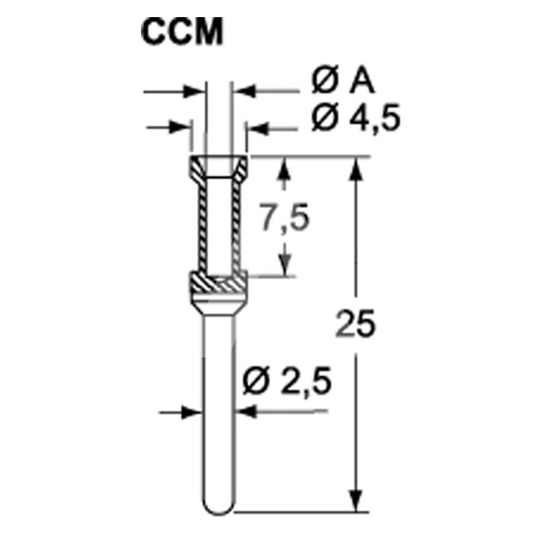 Pin żeński posrebrzany, seria CC, CCMA 4.0 - schemat