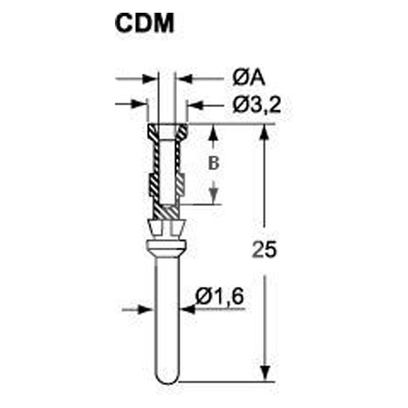 Pin męski posrebrzany, seria CD, CDMA 0.3 - schemat
