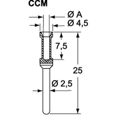 Pin męski posrebrzany, seria CC, CCMA 0.5 - schemat