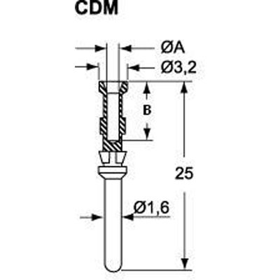 Pin męski posrebrzany, seria CD, CDMA 0.3 - schemat