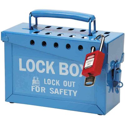 Przenośna metalowa skrzynka blokowania grupowego LOTO, niebieska, 045190 - zastosowanie 1