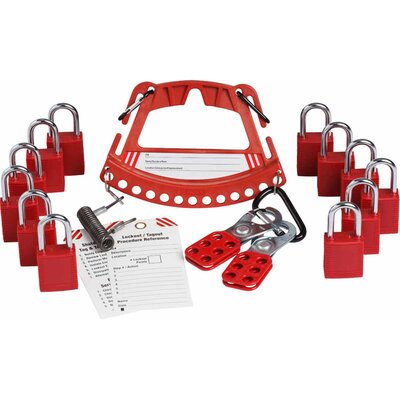 Wieszak na kłódki bezpieczeństwa LOTO + 12 kłódek bezpieczeństwa, 148867