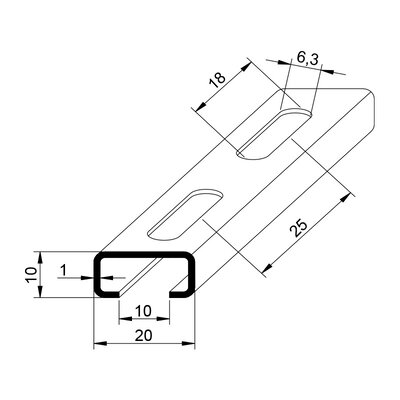 Szyna montażowa typu C20, 20x10, perforowana (18x6,3mm), 2m, C2000WF