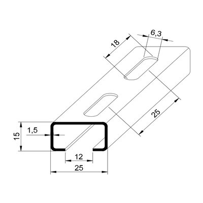Szyna montażowa typu C25, 25x15, perforowana (18x6,3mm), 2m, C2500WF
