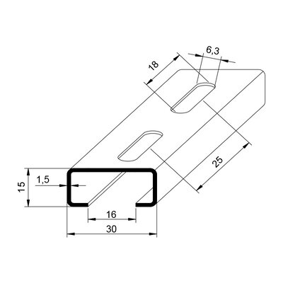 Szyna montażowa typu C30, 30x15, perforowana (18x6,3mm), 2m, C3040WF