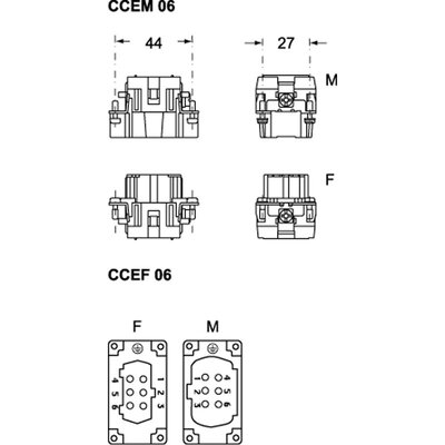 Wkładka złącza przemysłowego 44.27, CCEF 06 - schemat