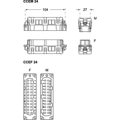 Wkładka złącza przemysłowego 104.27, CCEF 24 - schemat