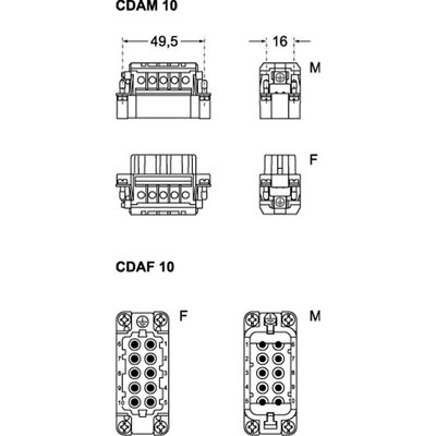 Wkładka złącza przemysłowego 49.16, CDAF 10 X - schemat