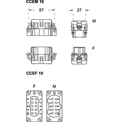 Wkładka złącza przemysłowego 57.27, CCEM 10 - schemat
