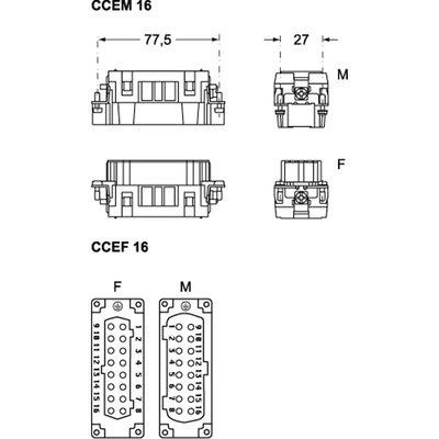 Wkładka złącza przemysłowego 77.27, CCEM 16 - schemat