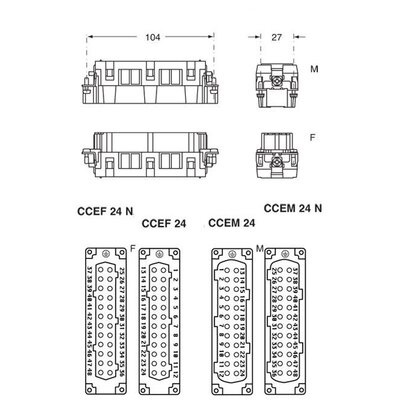 Wkładka złącza przemysłowego 104.62, CCEF 24 N - schemat