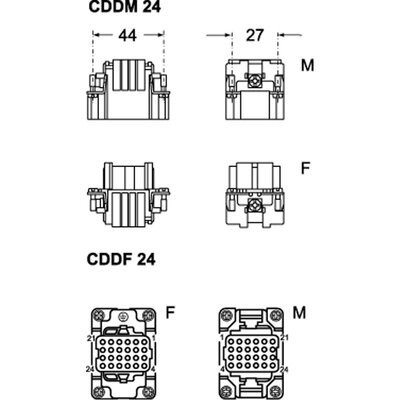Wkładka złącza przemysłowego 44.27, CDDM 24 - schemat