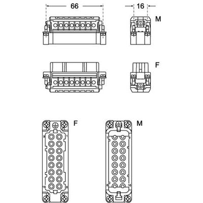 Wkładka złącza przemysłowego 66.16, CDCM 16 - schemat