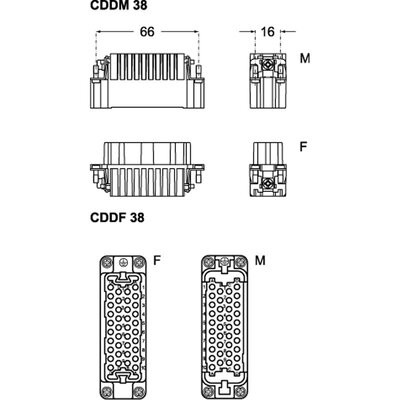 Wkładka złącza przemysłowego 66.16, CDDF 38 - schemat