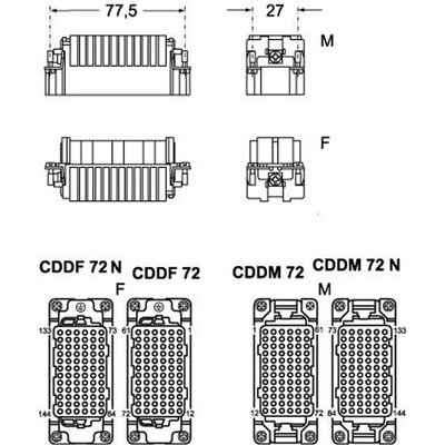 Wkładka złącza przemysłowego 77.62, CDDF 72 N - schemat