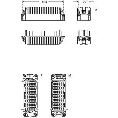Wkładka złącza przemysłowego 104.27, CDDM 108 - schemat