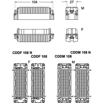 Wkładka złącza przemysłowego 104.62, CDDM 108 N - schemat