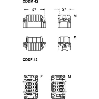 Wkładka złącza przemysłowego 57.27, CDDM 42 - schemat