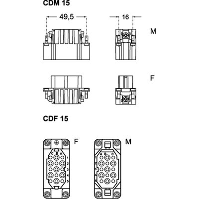Wkładka złącza przemysłowego 49.16, CDM 15 - schemat