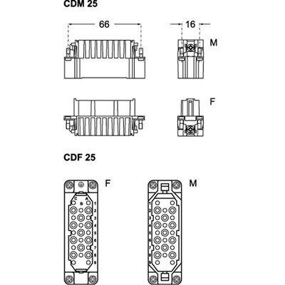 Wkładka złącza przemysłowego 66.16, CDM 25 - schemat