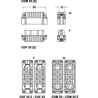 Wkładka złącza przemysłowego 66.40, CDF 25 Z - schemat