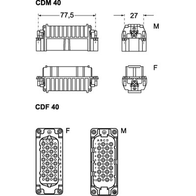 Wkładka złącza przemysłowego 77.27, CDM 40 - schemat