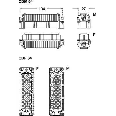 Wkładka złącza przemysłowego 104.27, CDM 64 - schemat
