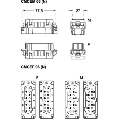 Wkładka złącza przemysłowego 77.62, CMCEF 06 N - schemat