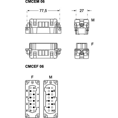 Wkładka złącza przemysłowego 77.27, CMCEF 06 - schemat