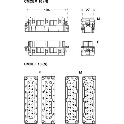 Wkładka złącza przemysłowego 104.62, CMCEF 10 N - schemat