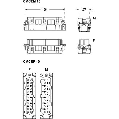 Wkładka złącza przemysłowego 104.27, CMCEF 10 - schemat