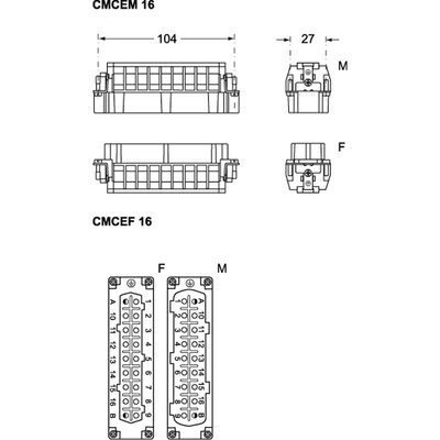Wkładka złącza przemysłowego 104.27, CMCEF 16 - schemat