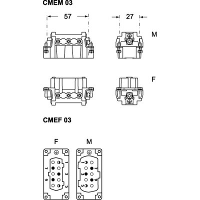Wkładka złącza przemysłowego 57.27, CMEM 03 T - schemat