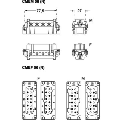 Wkładka złącza przemysłowego 77.62, CMEM 06 TN - schemat
