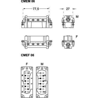Wkładka złącza przemysłowego 77.27, CMEF 06 TX - schemat