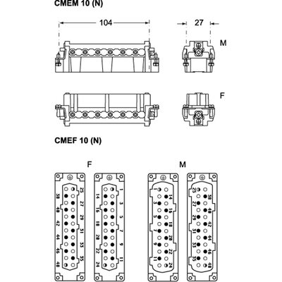 Wkładka złącza przemysłowego 104.62, CMEF 10 TN - schemat